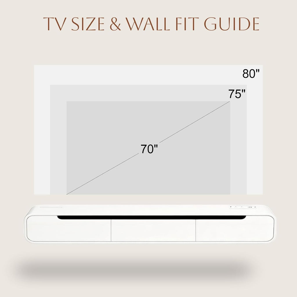 White Floating TV Stand Power Outlet Media Console