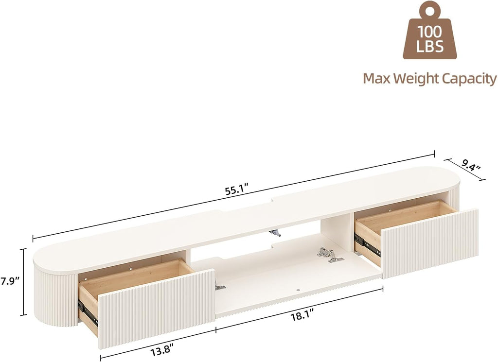 Off White Floating TV Stand Drawer Wall Console