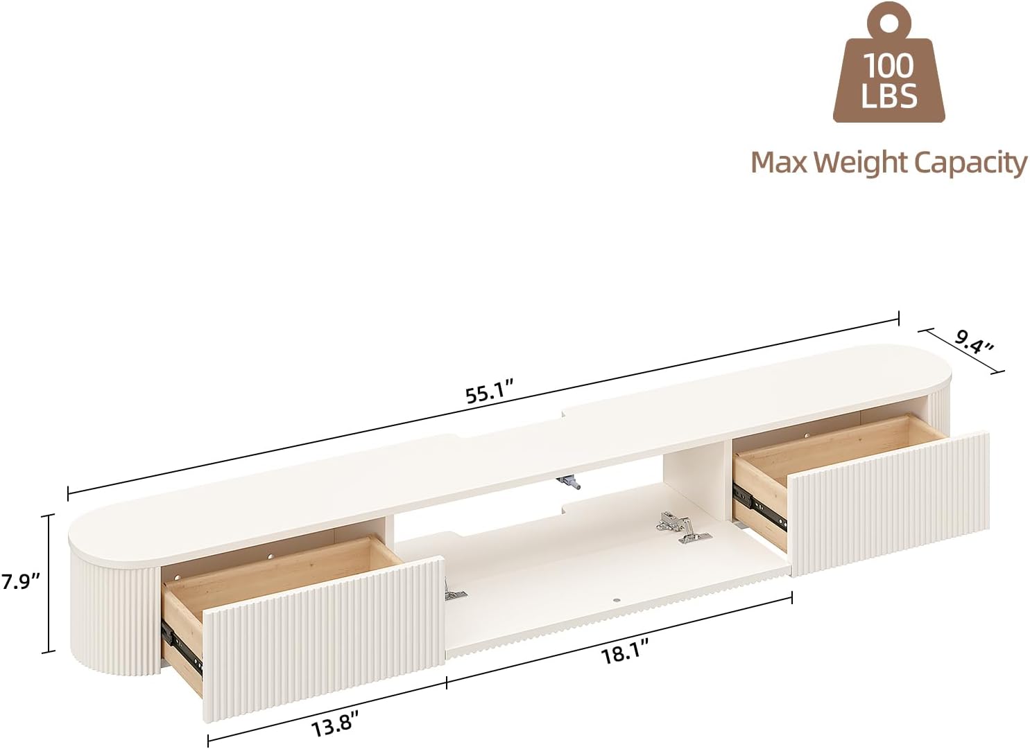 Off White Floating TV Stand Drawer Wall Console