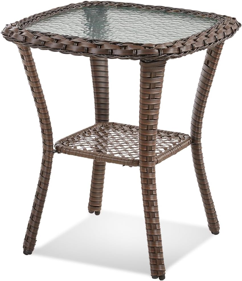 Brown Square Wicker Side Table All Weather Patio Furniture