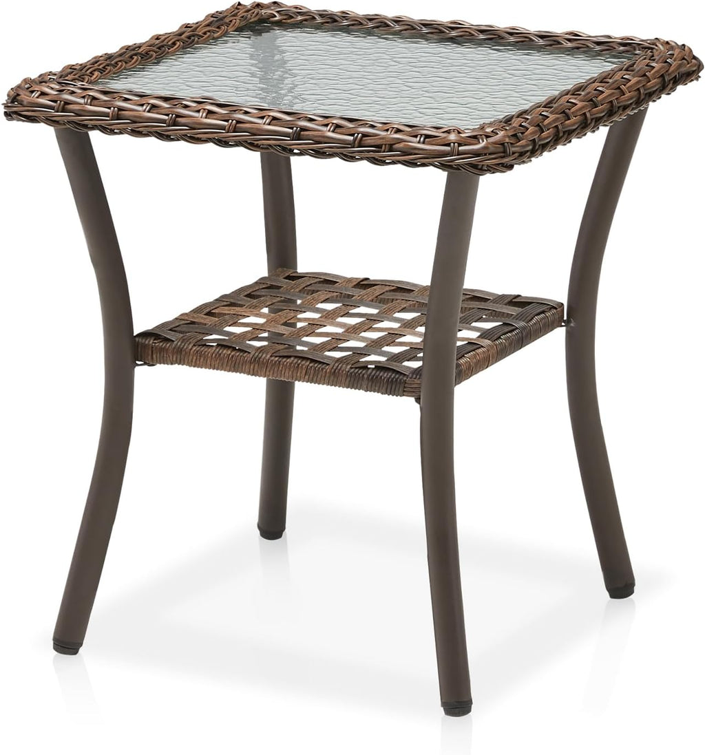 Brown Wicker Square Side Table Outdoor Patio Furniture