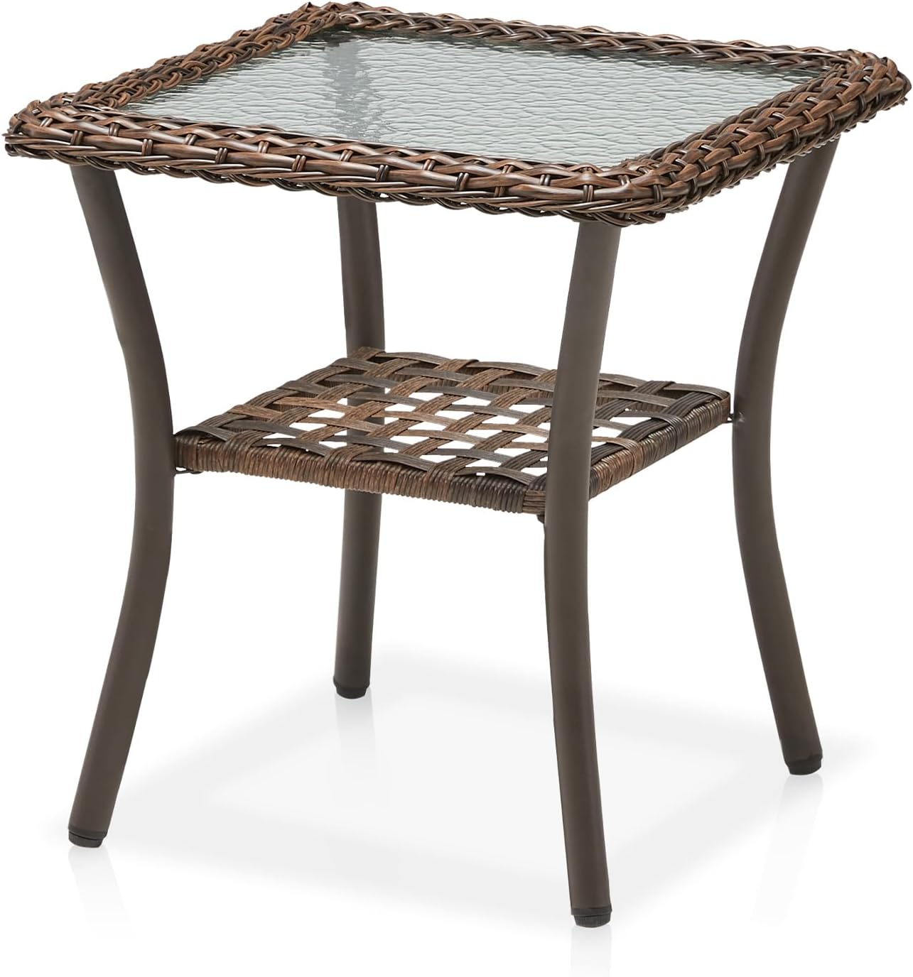 Brown Wicker Square Side Table Outdoor Patio Furniture
