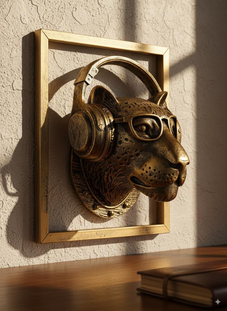 Copper Leopard Head Wall Sculpture