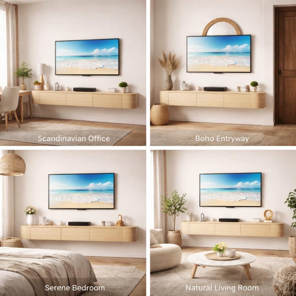Oak LED Floating TV Console Storage Drawer Shelf