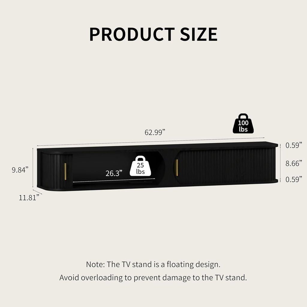 Floating LED TV Stand Power Outlet Living Room Console