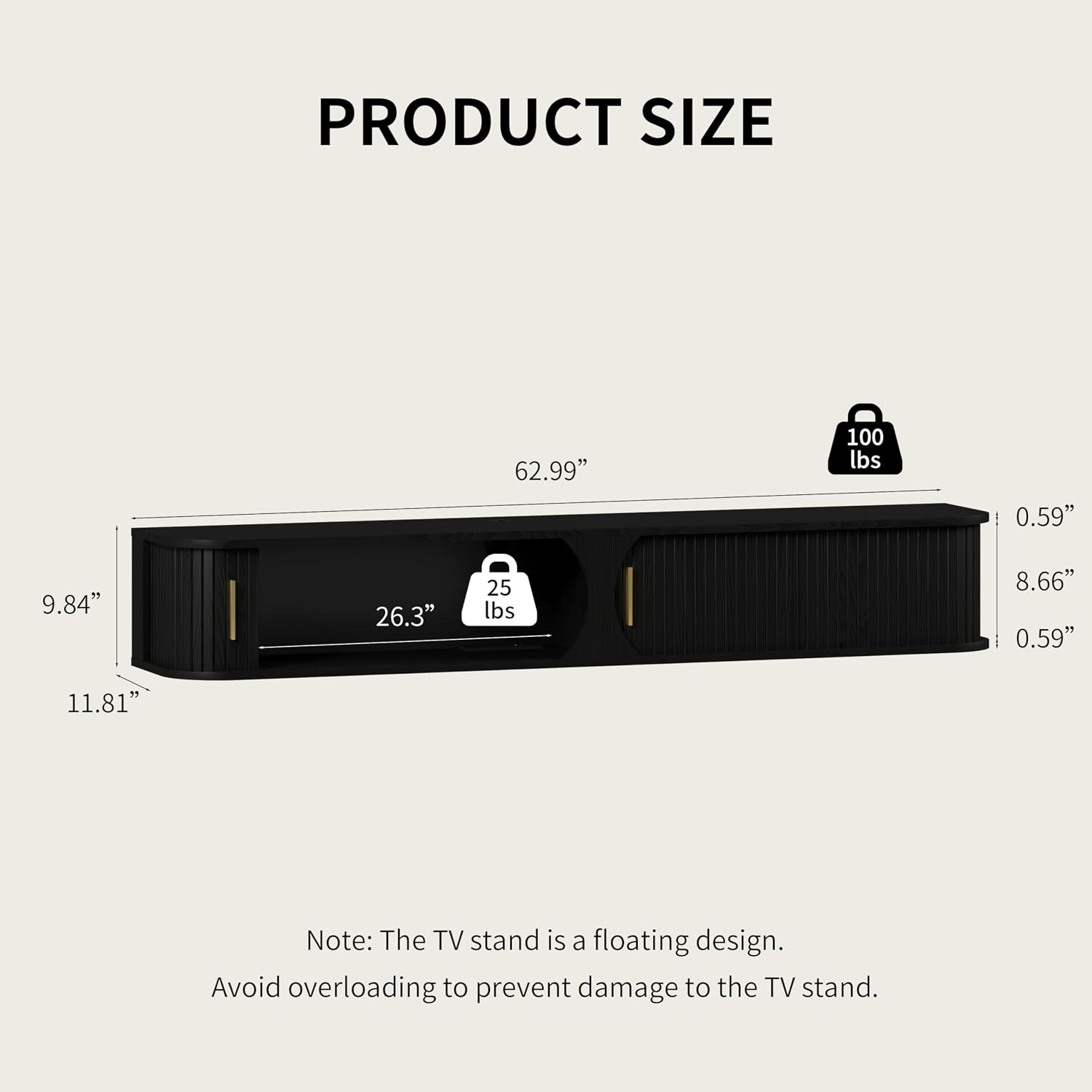 Floating LED TV Stand Power Outlet Living Room Console
