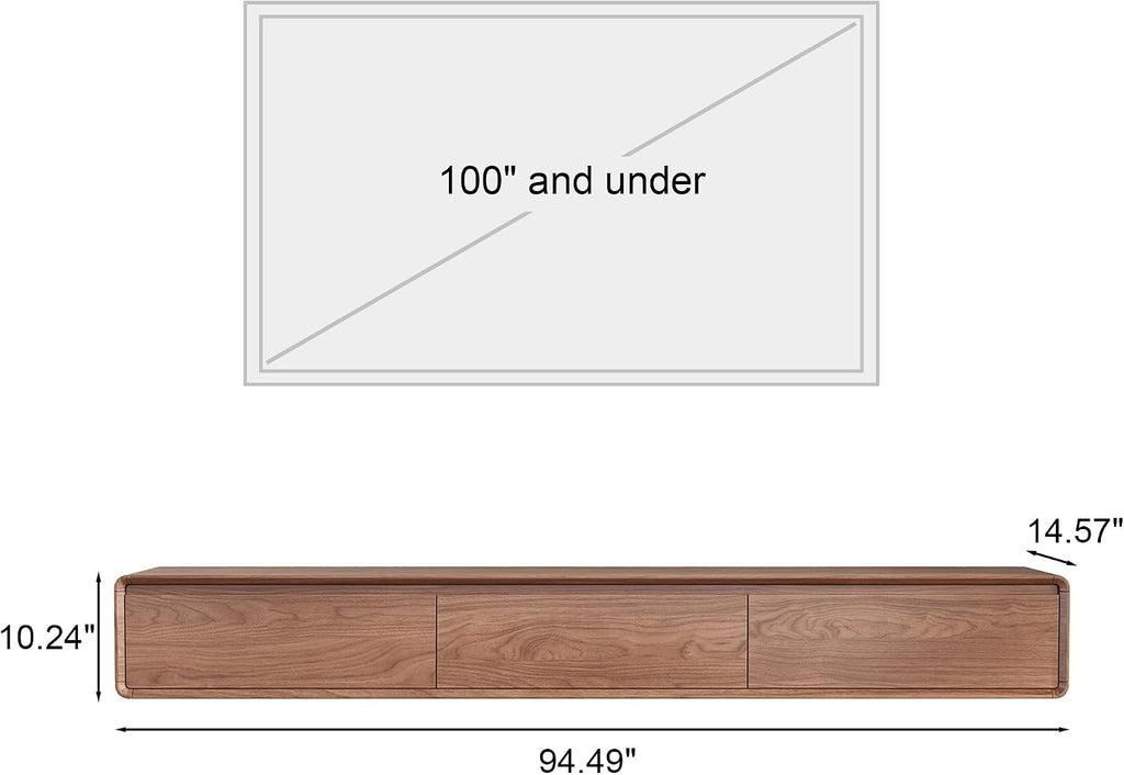 Walnut Floating TV Stand Three Drawer Media Console
