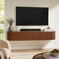 Walnut Fluted Floating TV Console Soft Close Doors