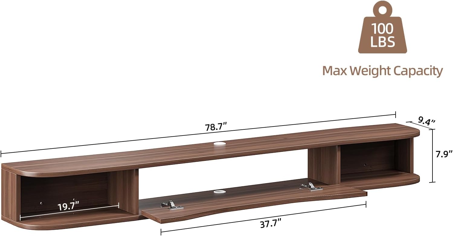 Walnut Floating Wall Mount TV Storage Console Cabinet