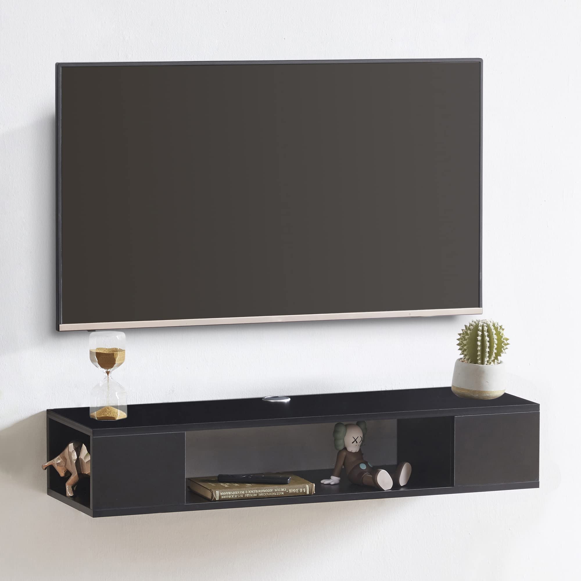 Oak Floating Wall TV Console Storage Cabinet Shelf