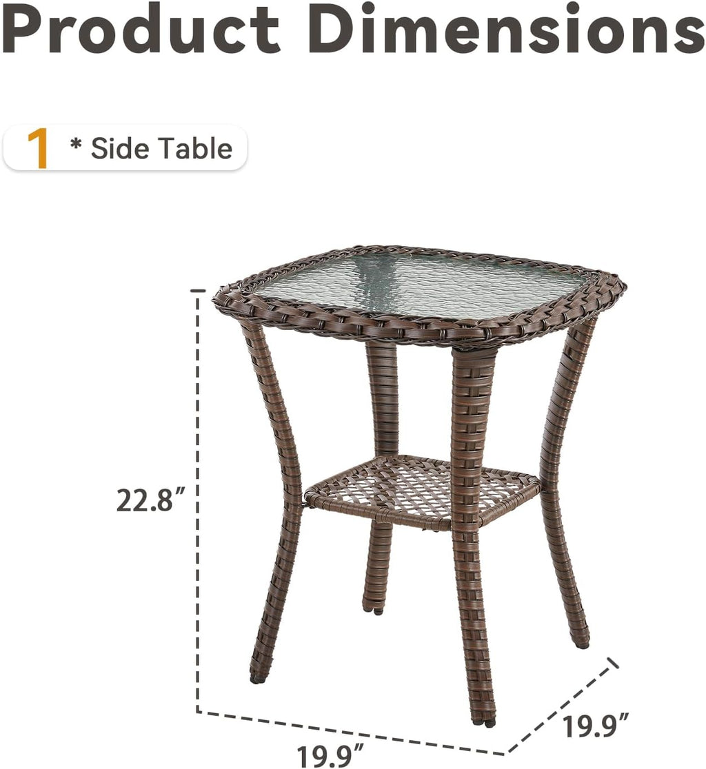 Brown Square Wicker Side Table All Weather Patio Furniture