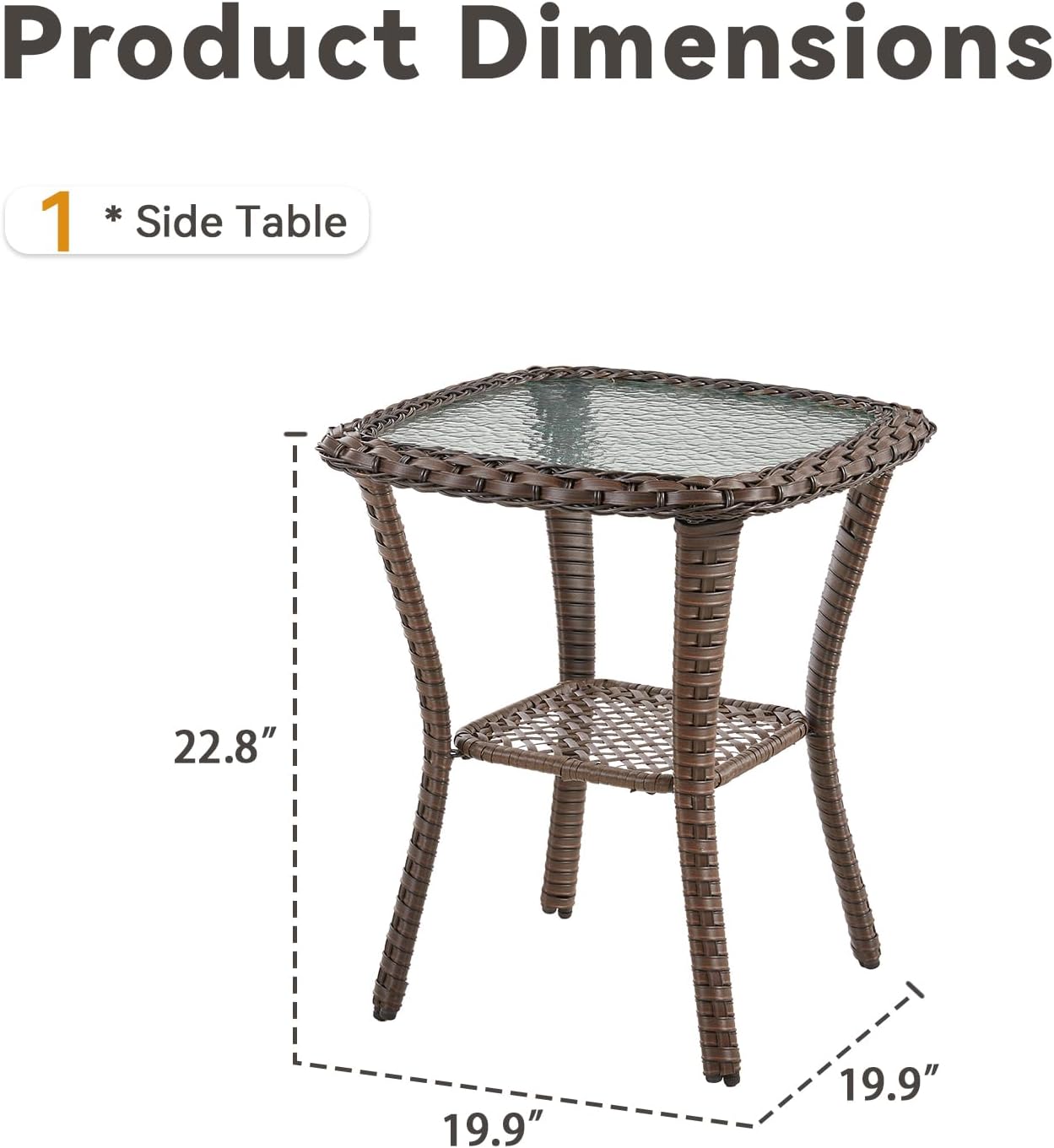 Brown Square Wicker Side Table All Weather Patio Furniture