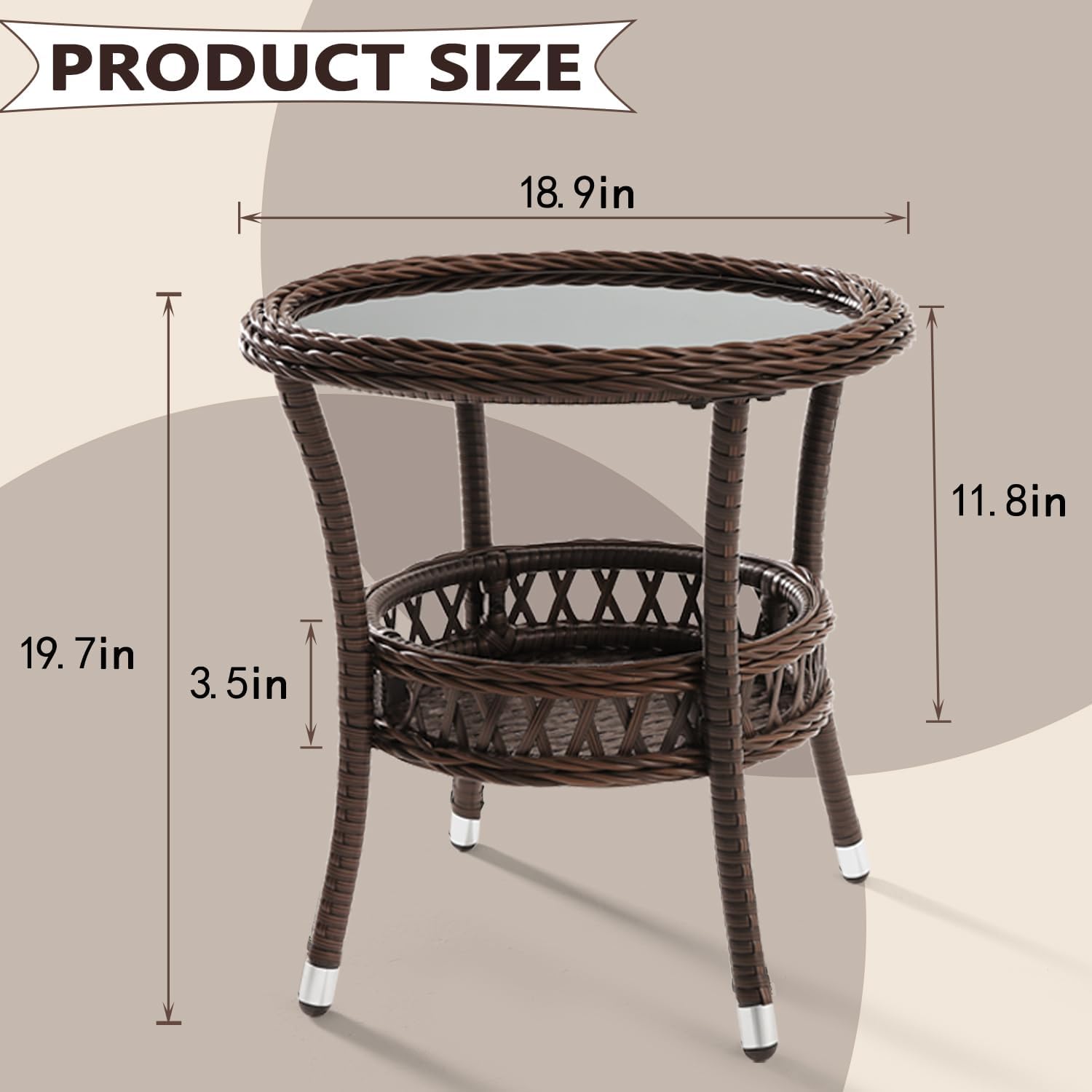 Brown Rattan Round Side Tables 2 Pack Patio Furniture