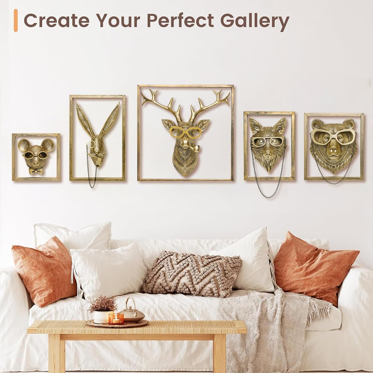 Gold Animal Head Wall Sculpture Set