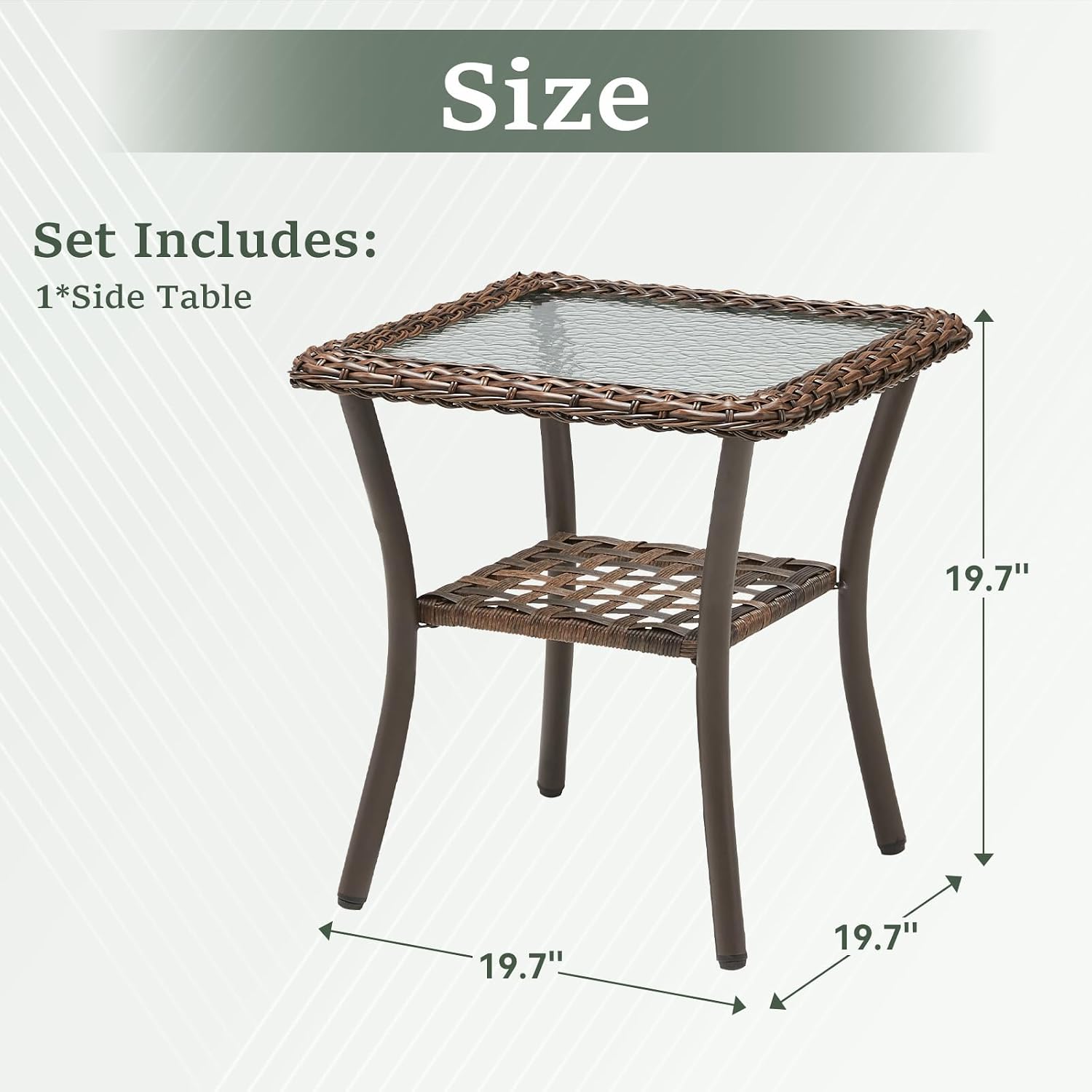 Brown Wicker Square Side Table Outdoor Patio Furniture