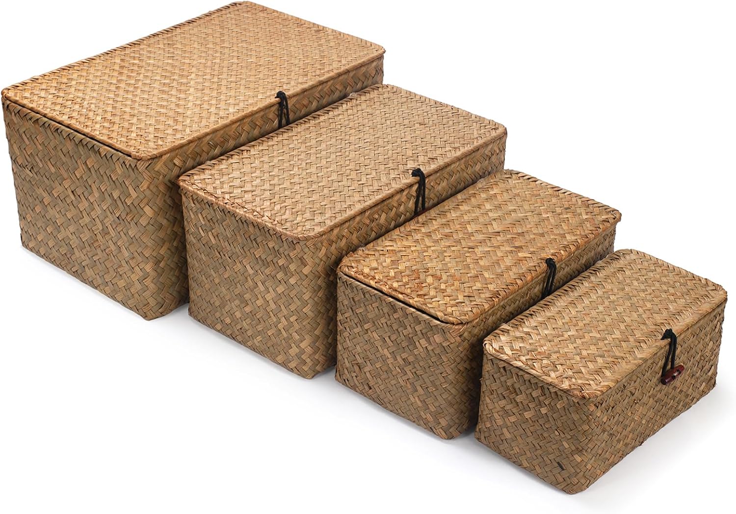 Natural Lidded Seagrass Woven Storage Organizer Baskets