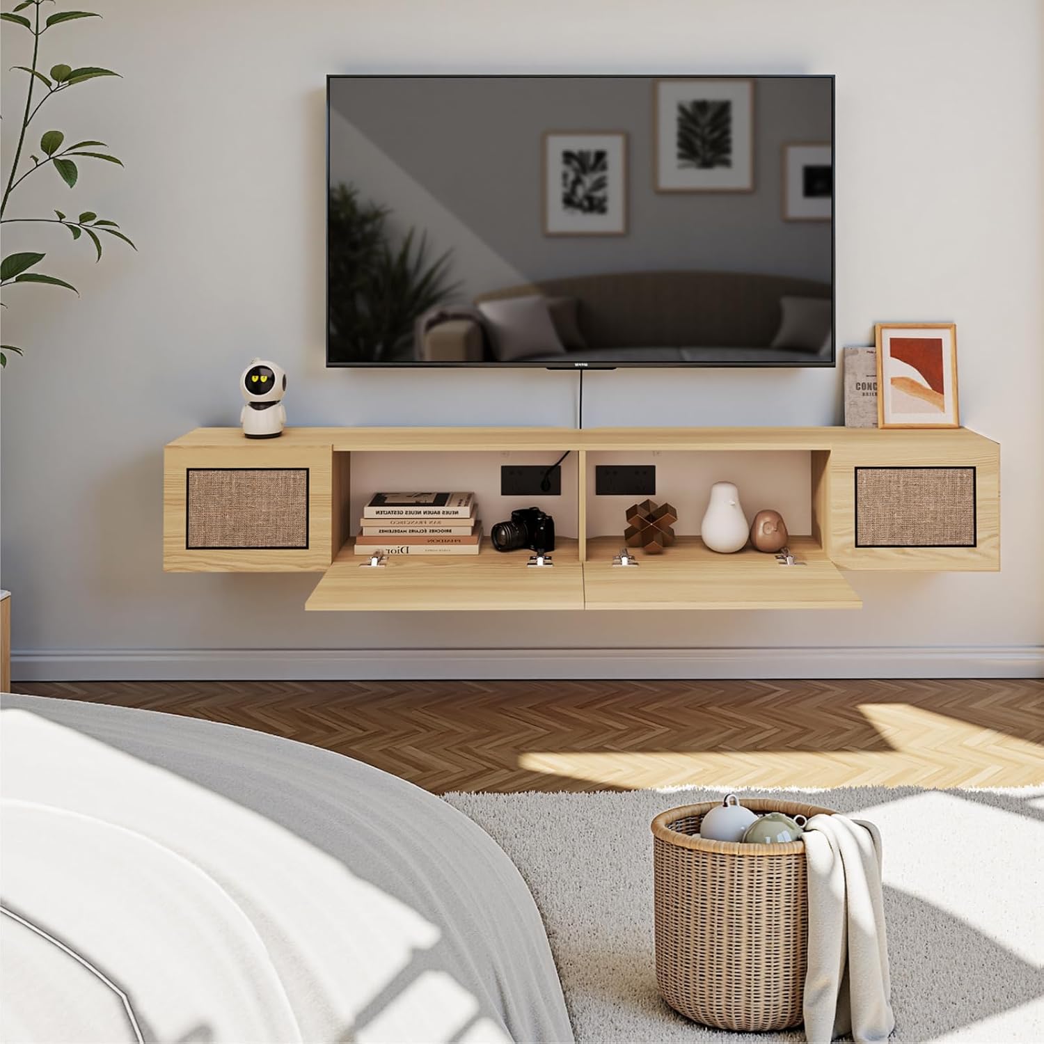 Boho Floating TV Stand Wall Mount Media Console Shelf