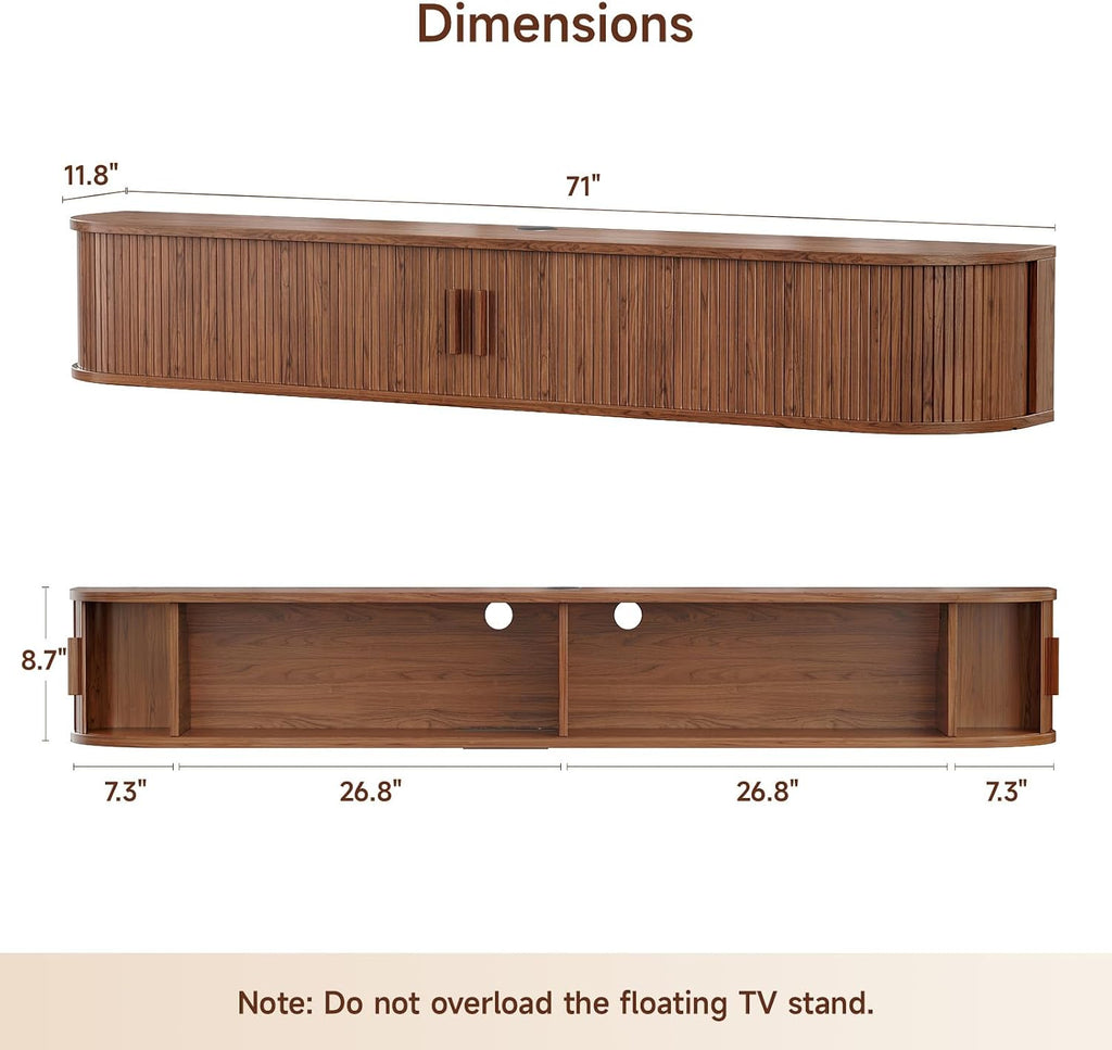 Walnut Fluted LED TV Stand Power Outlet Console
