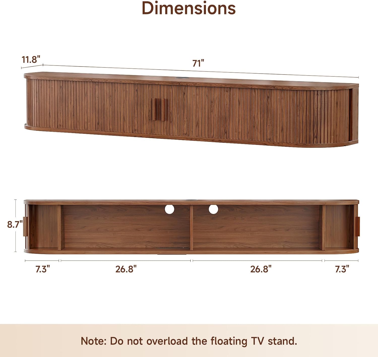 Walnut Fluted LED TV Stand Power Outlet Console