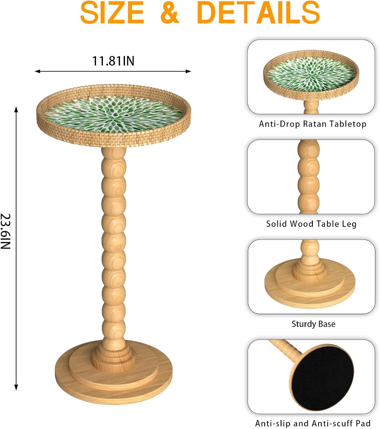 Pearl Inlay Rattan Round Side Table