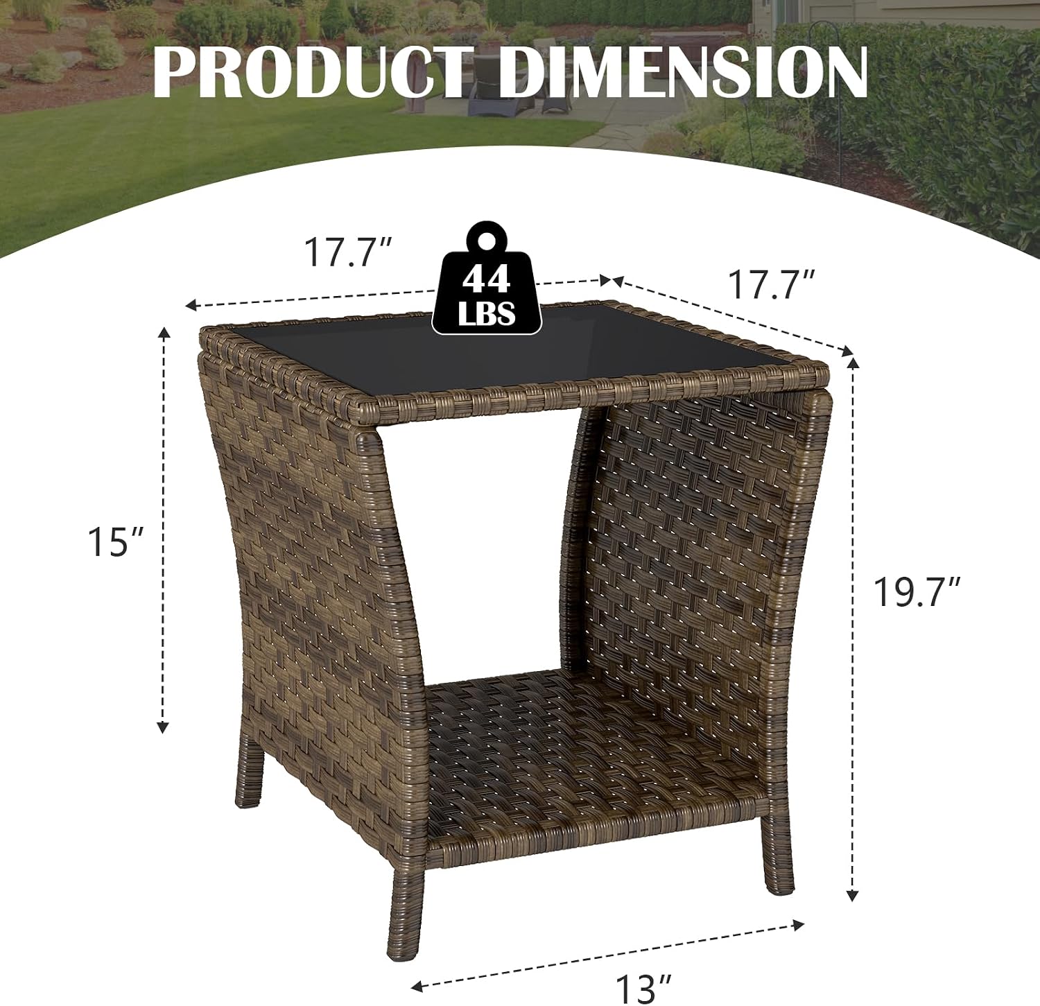 Rattan Glass Top Side Table Storage Patio Garden Furniture