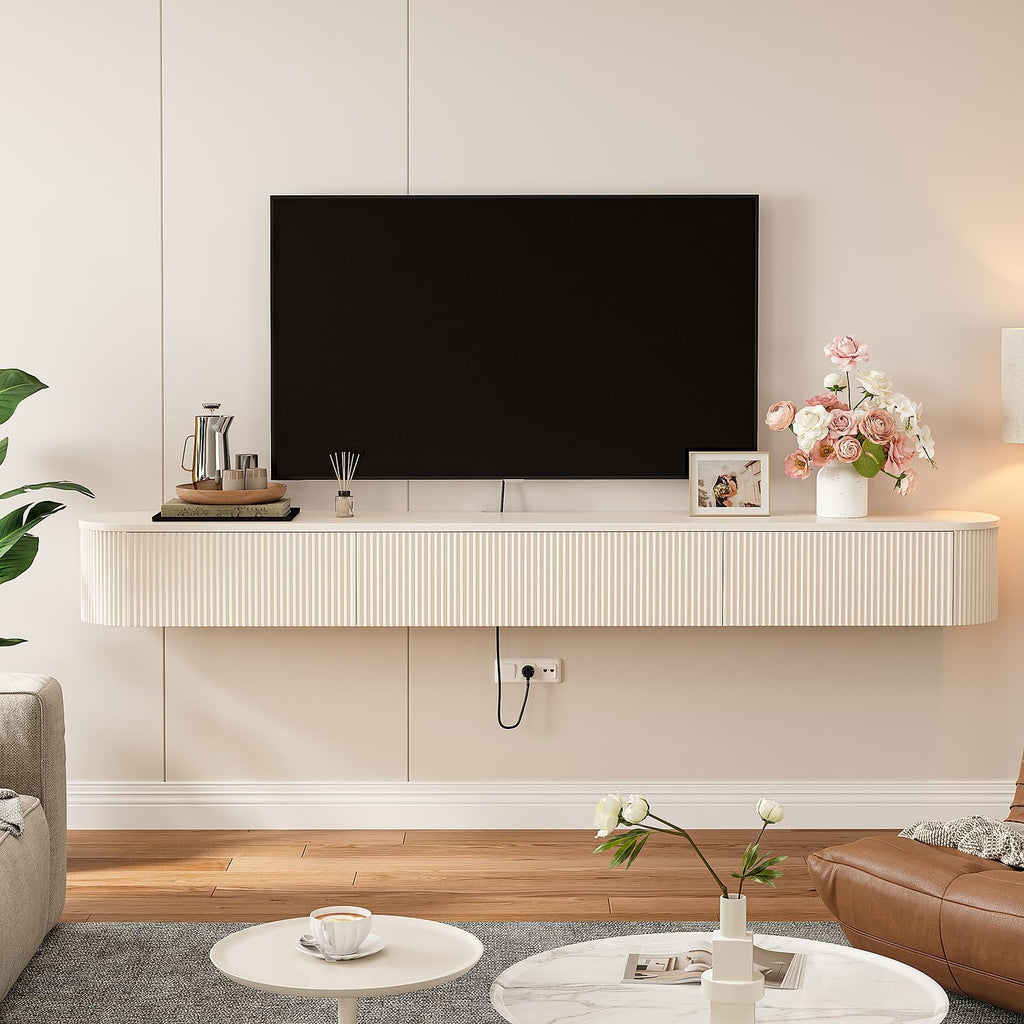 Off White Floating TV Stand Drawer Wall Console