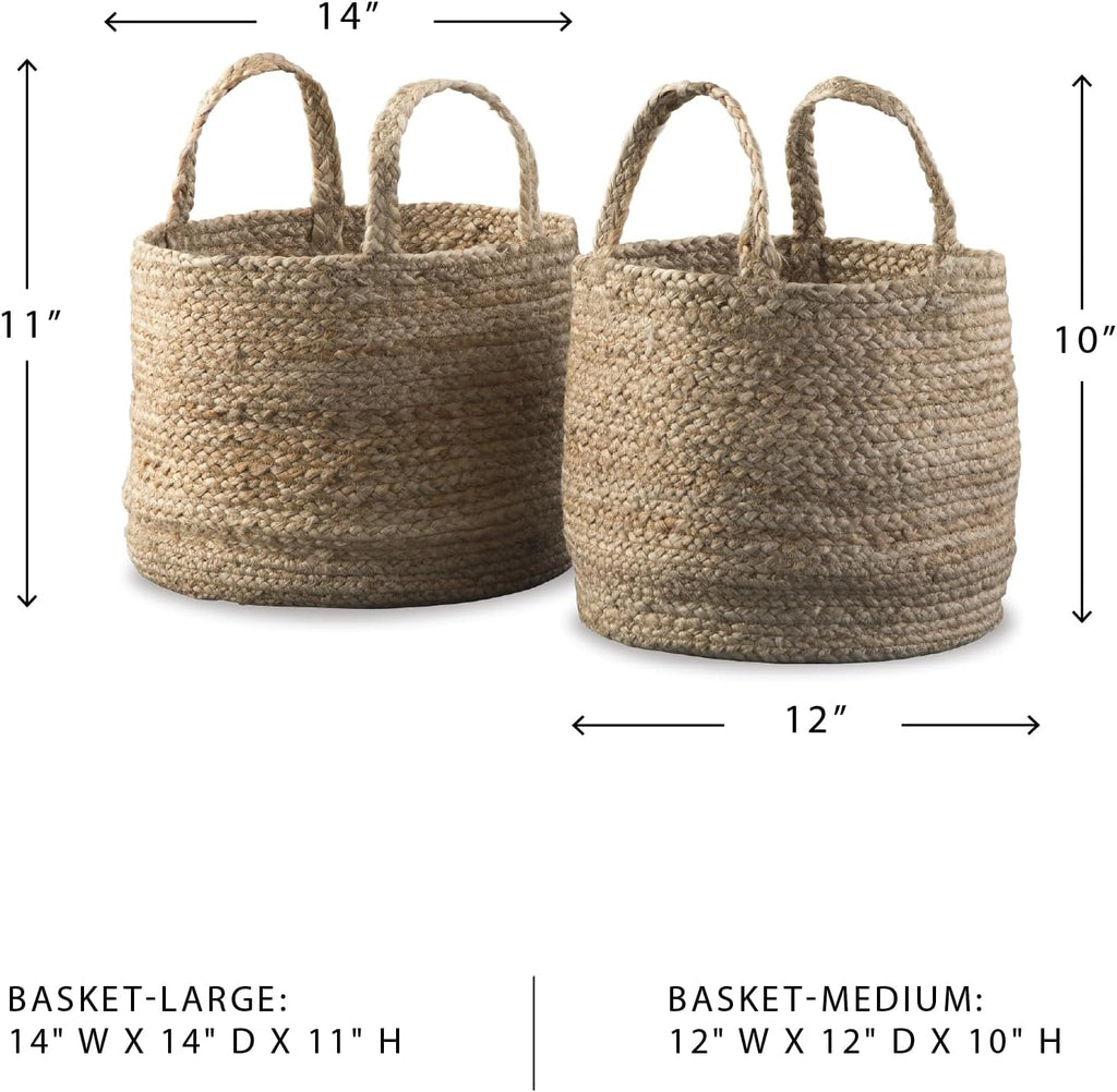 Brown Braided Jute Baskets 2 Pack Rustic Storage Organizers