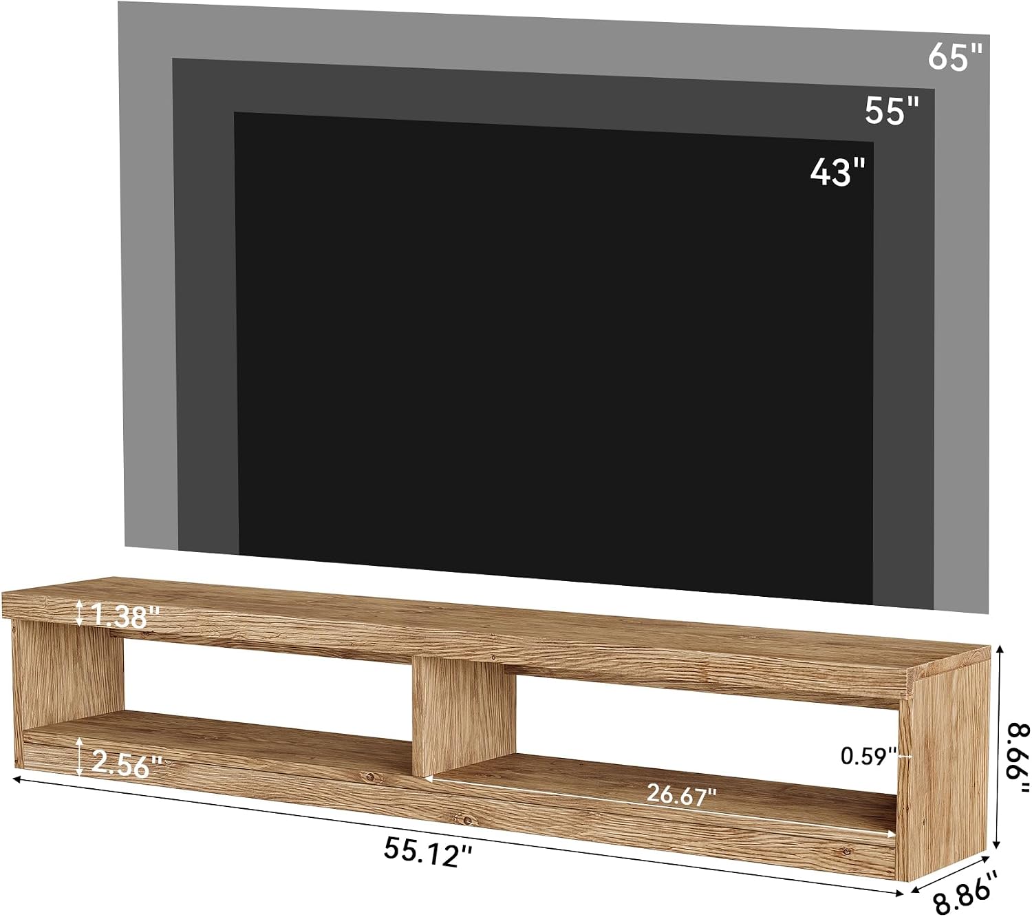 Brown Farmhouse Wood Floating TV Media Console