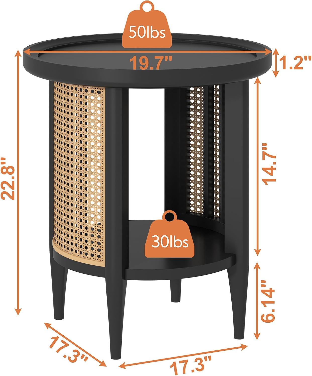 Black Rattan Round Side Table 2 Tier Home Furniture