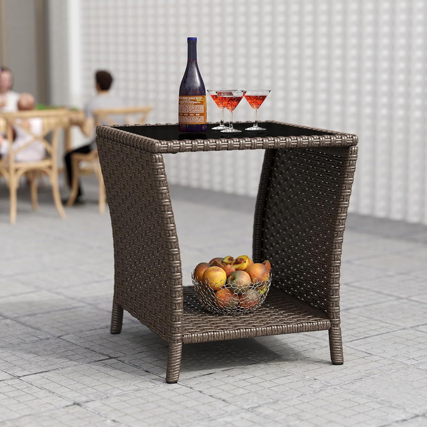 Wicker Glass Top Side Table