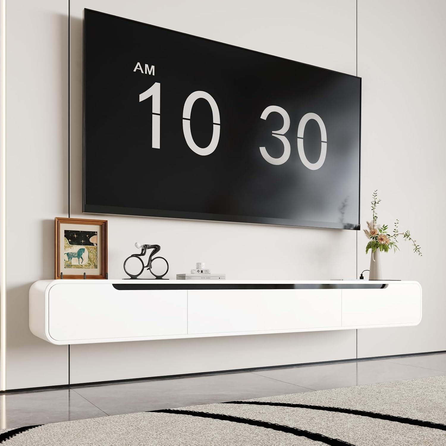 White Floating TV Stand Power Outlet Media Console