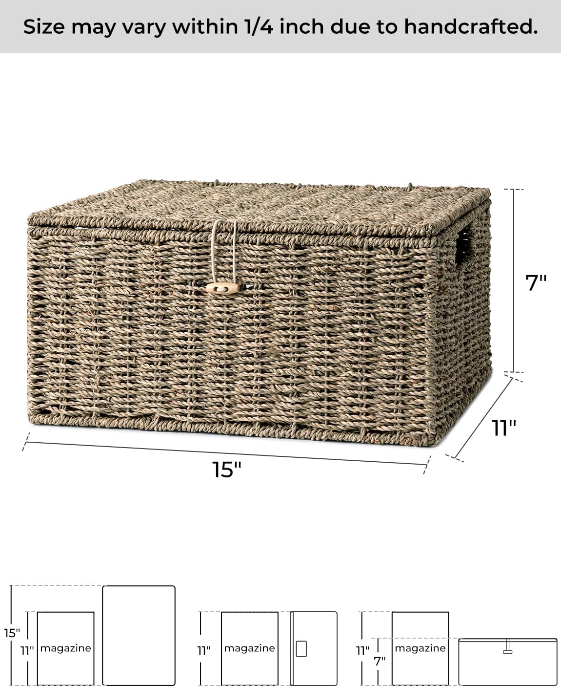 Lidded Seagrass Baskets Handles Shelf Storage Organizer
