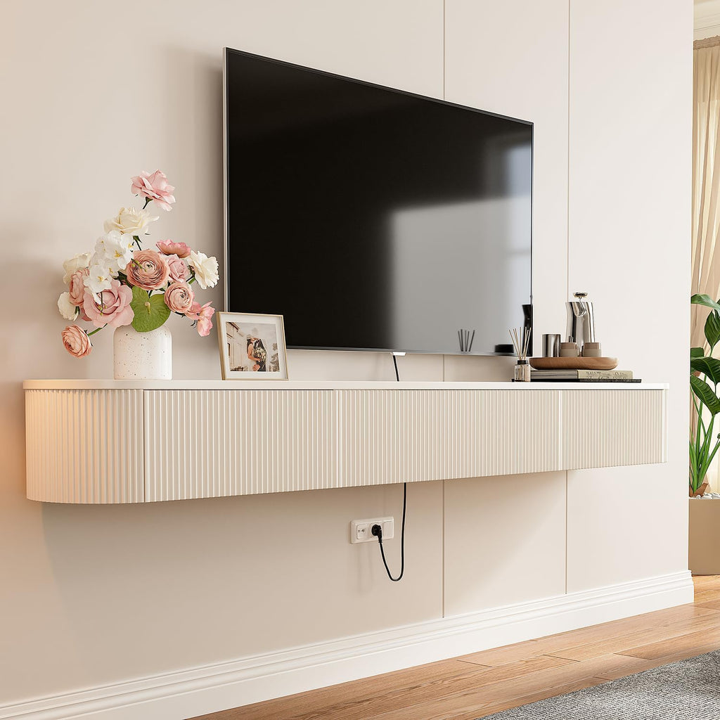 Off White Floating TV Stand Drawer Wall Console