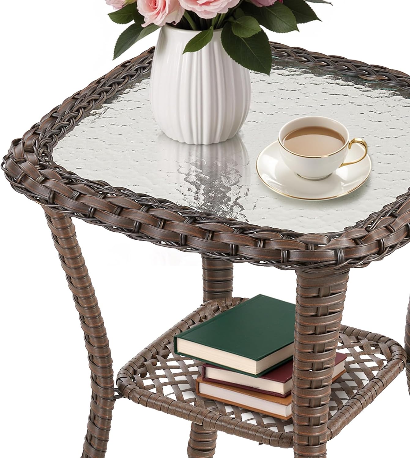 Brown Square Wicker Side Table All Weather Patio Furniture