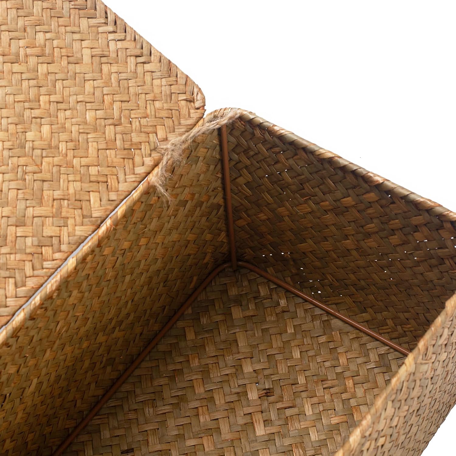 Natural Lidded Seagrass Woven Storage Organizer Baskets