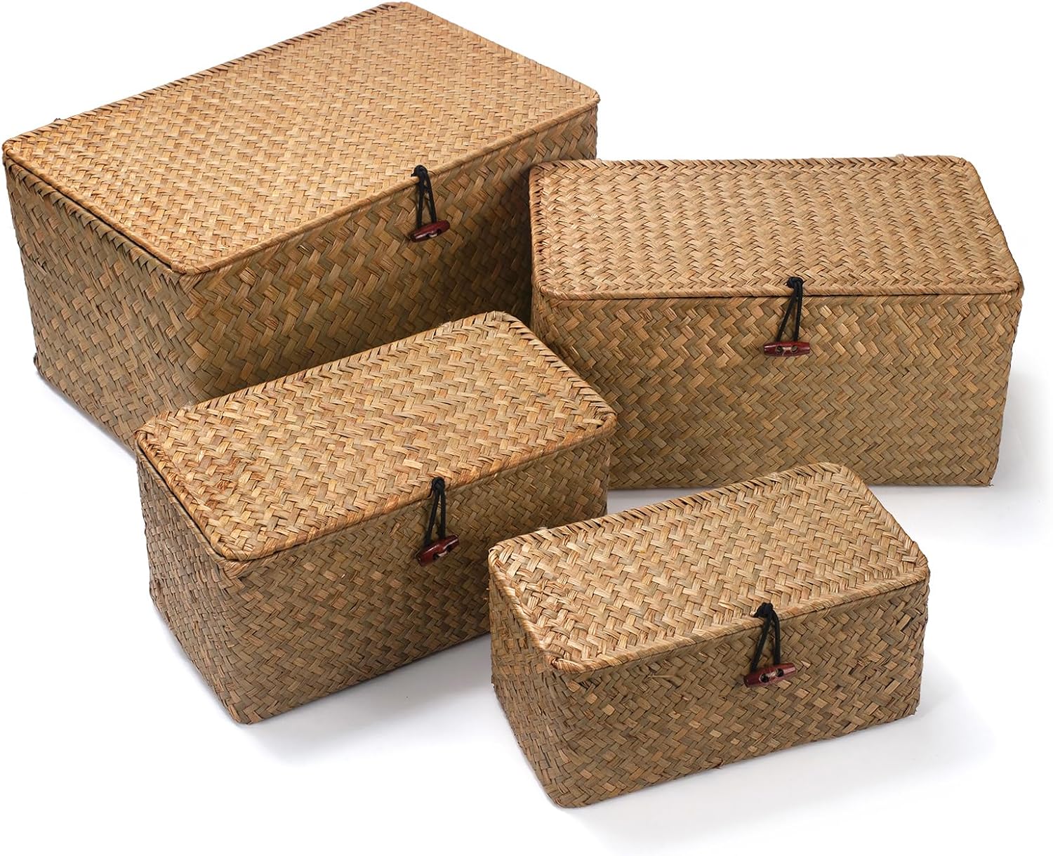 Natural Lidded Seagrass Woven Storage Organizer Baskets