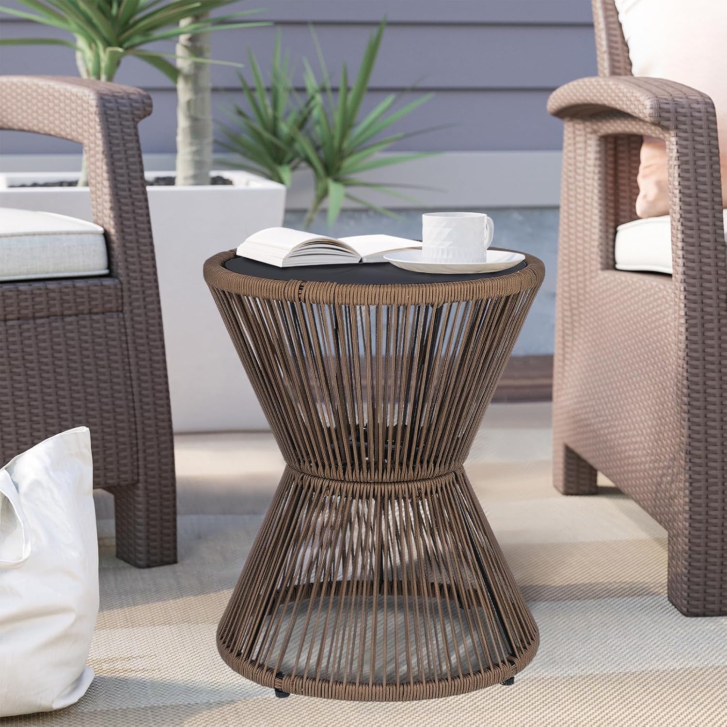 Hourglass Rope Glass Side Table
