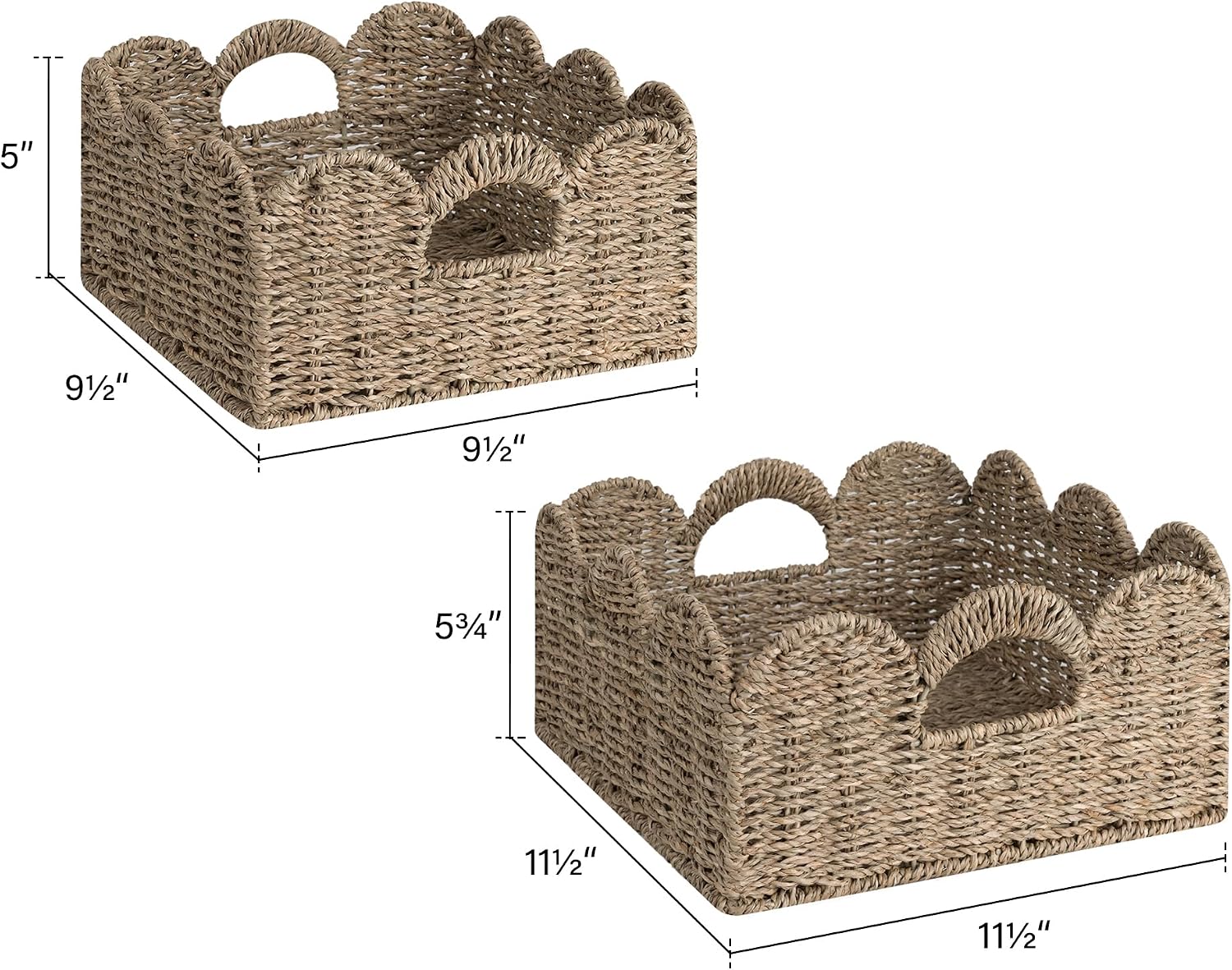 Scalloped Seagrass Baskets 2 Pack Home Storage Decor