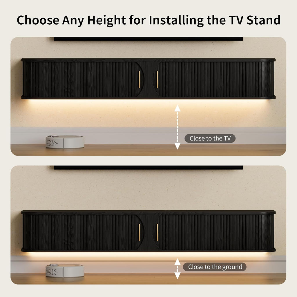 Floating LED TV Stand Power Outlet Living Room Console