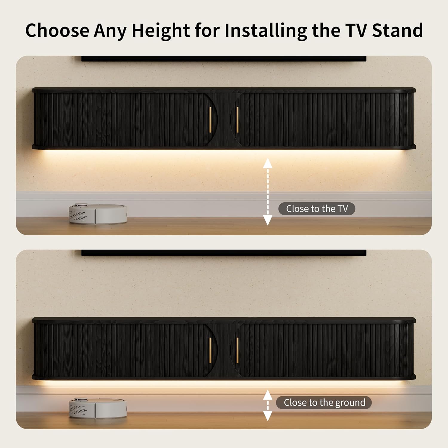 Floating LED TV Stand Power Outlet Living Room Console