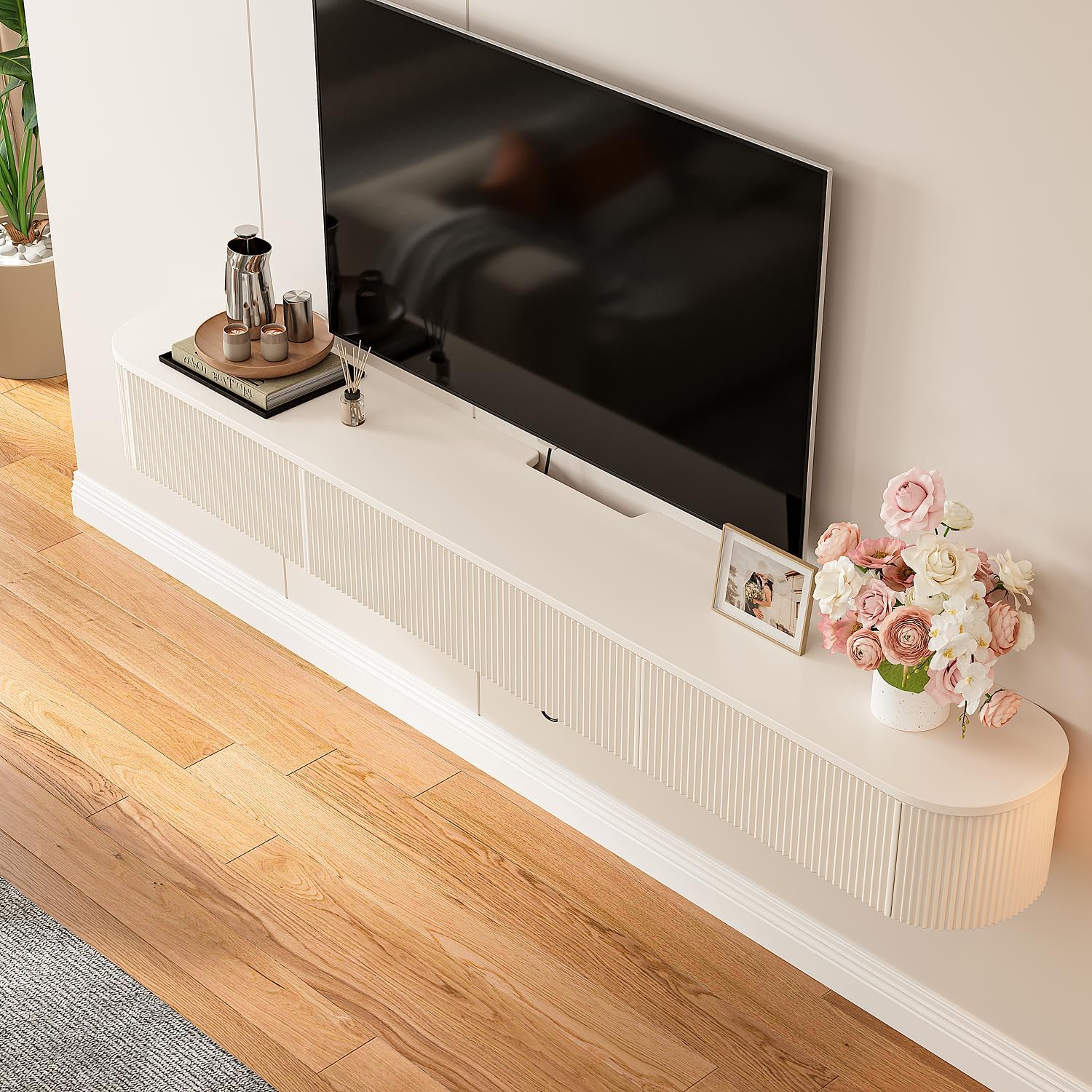Off White Floating TV Stand Drawer Wall Console