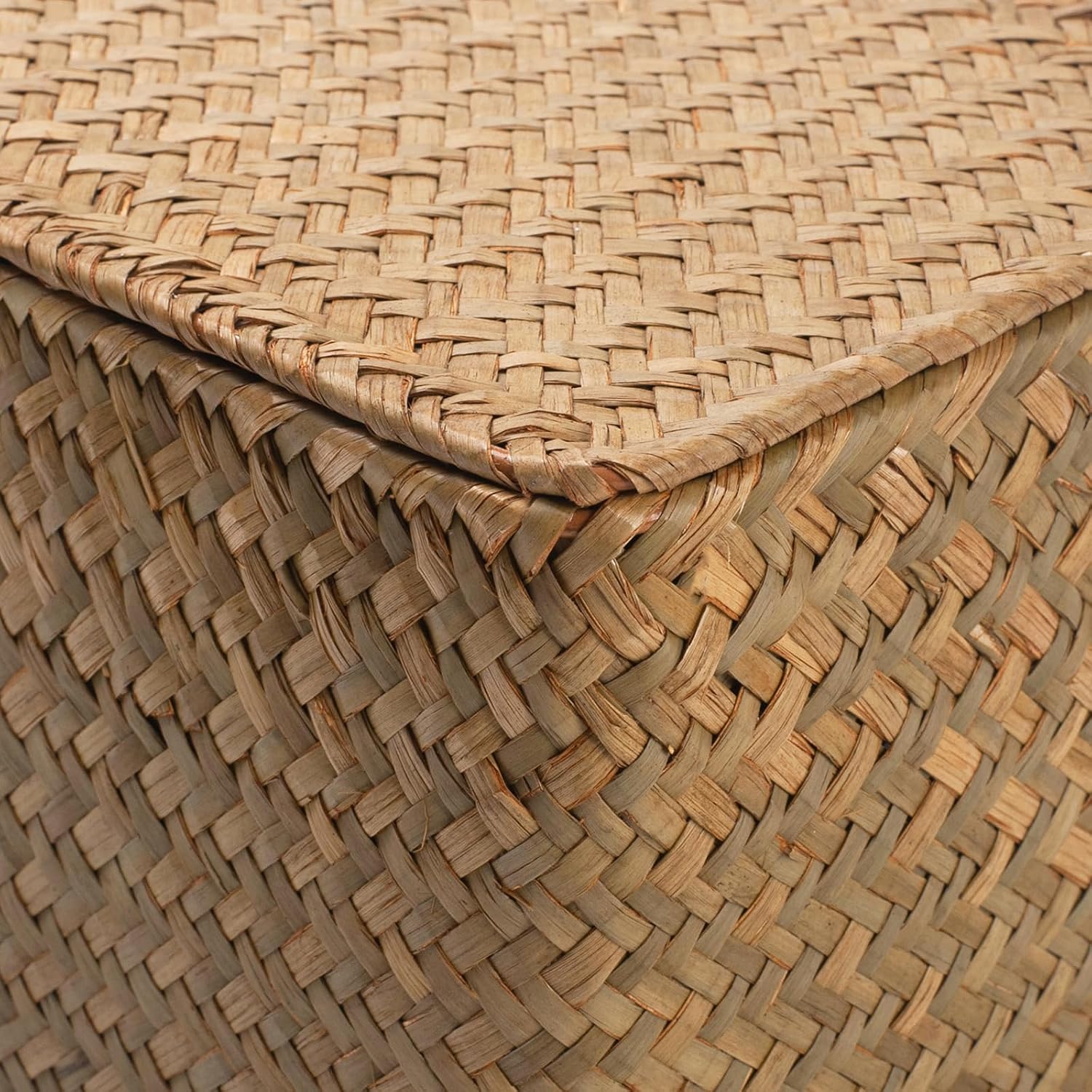 Natural Lidded Seagrass Woven Storage Organizer Baskets