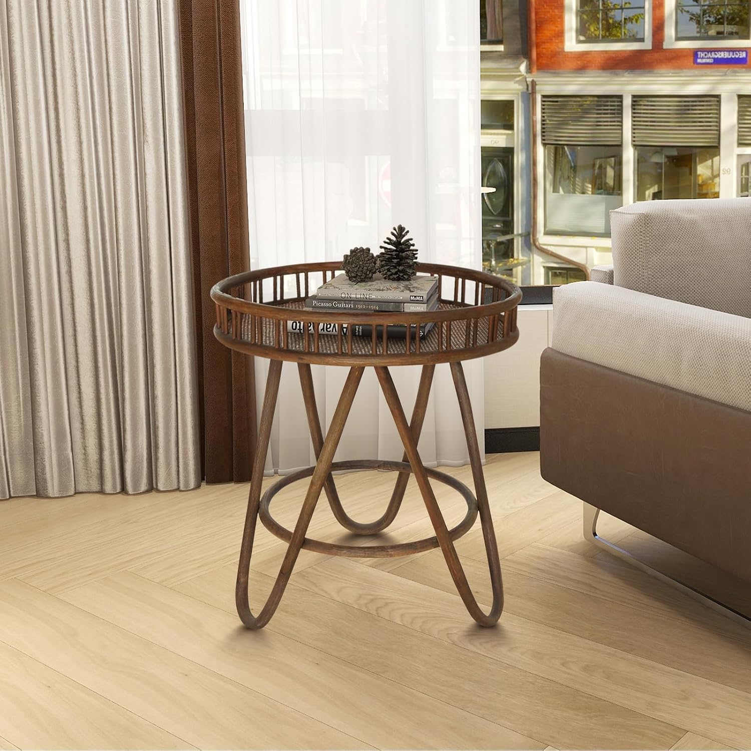 Wicker Tray Top Rattan Side Table