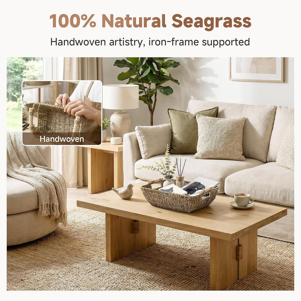 Jumbo Seagrass Baskets Wooden Handles 2 Pack Organizers