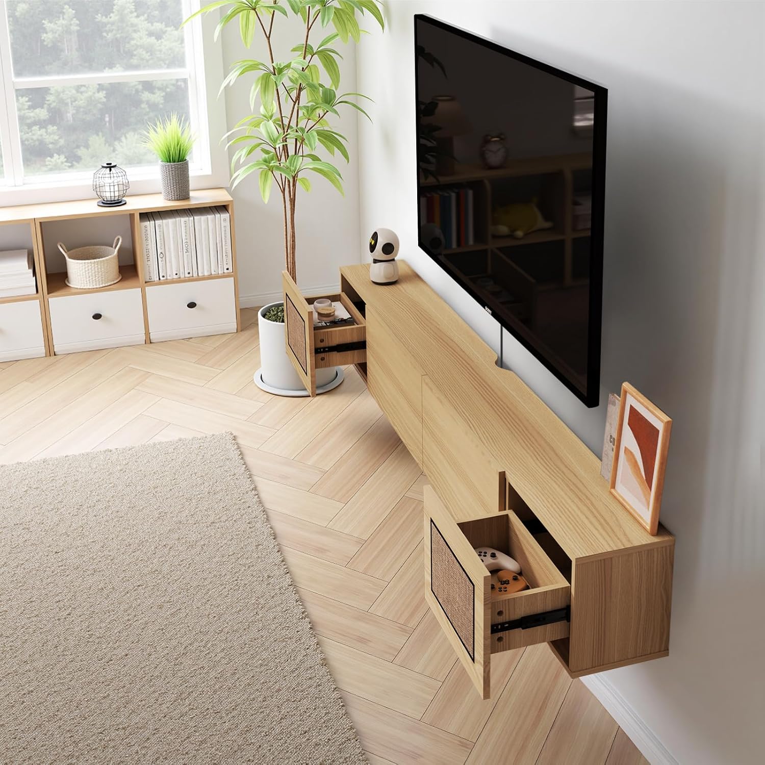 Boho Floating TV Stand Wall Mount Media Console Shelf