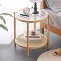Round Rattan Glass Side Table