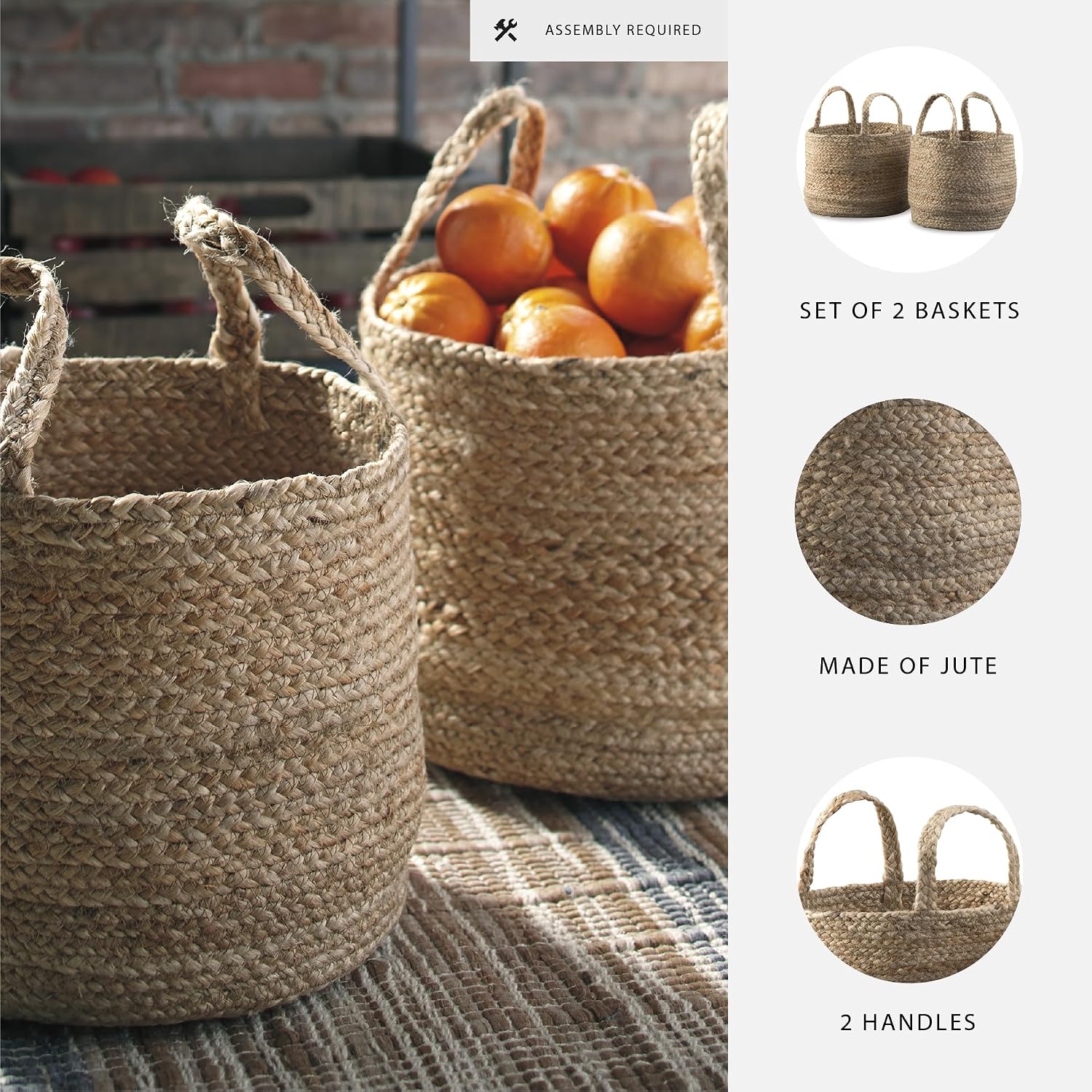 Brown Braided Jute Baskets 2 Pack Rustic Storage Organizers