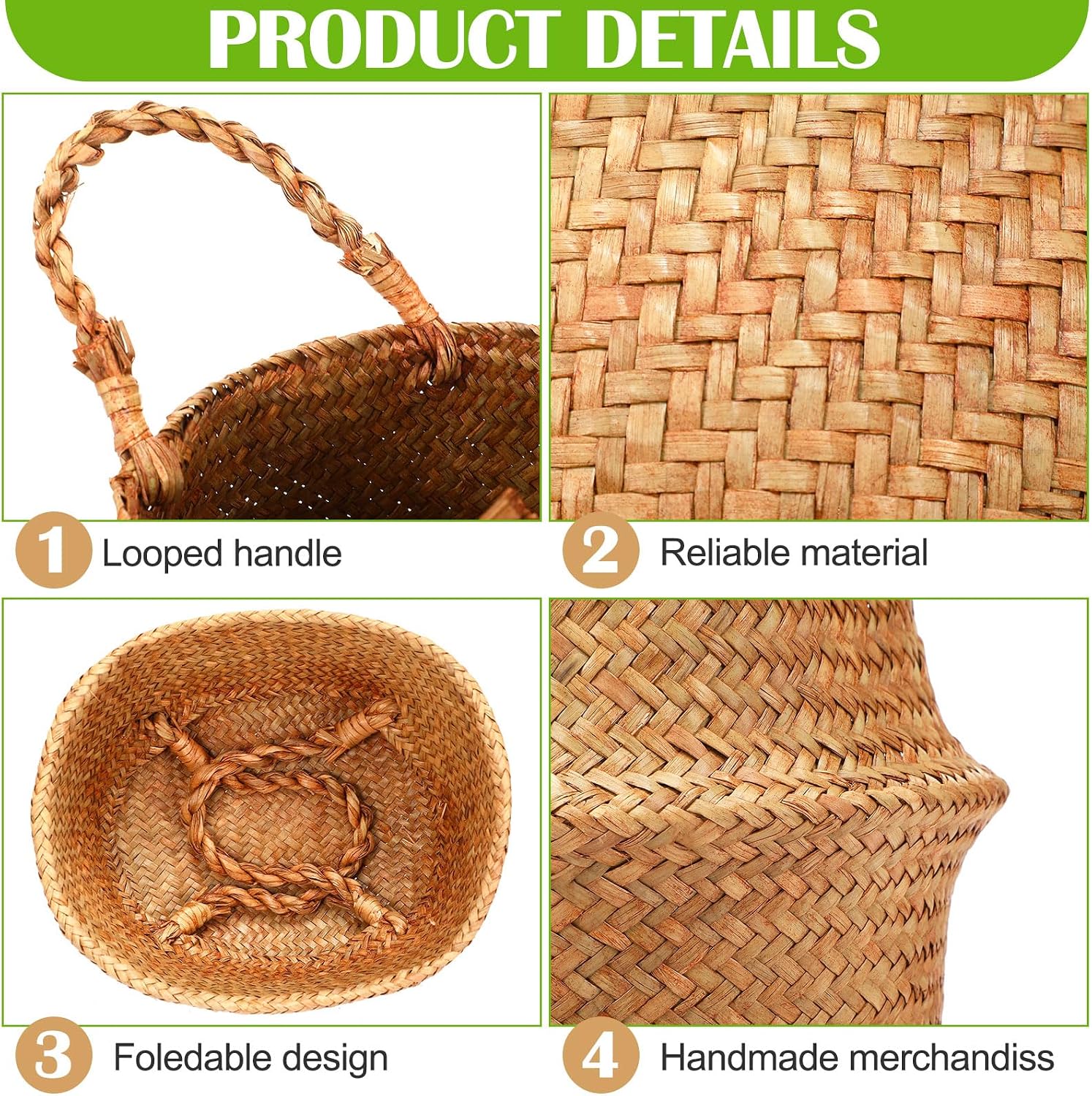 Natural Boho Belly Baskets 4 Pack Indoor Plant Planters