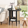 Black Rattan Round Side Table 2 Tier Home Furniture