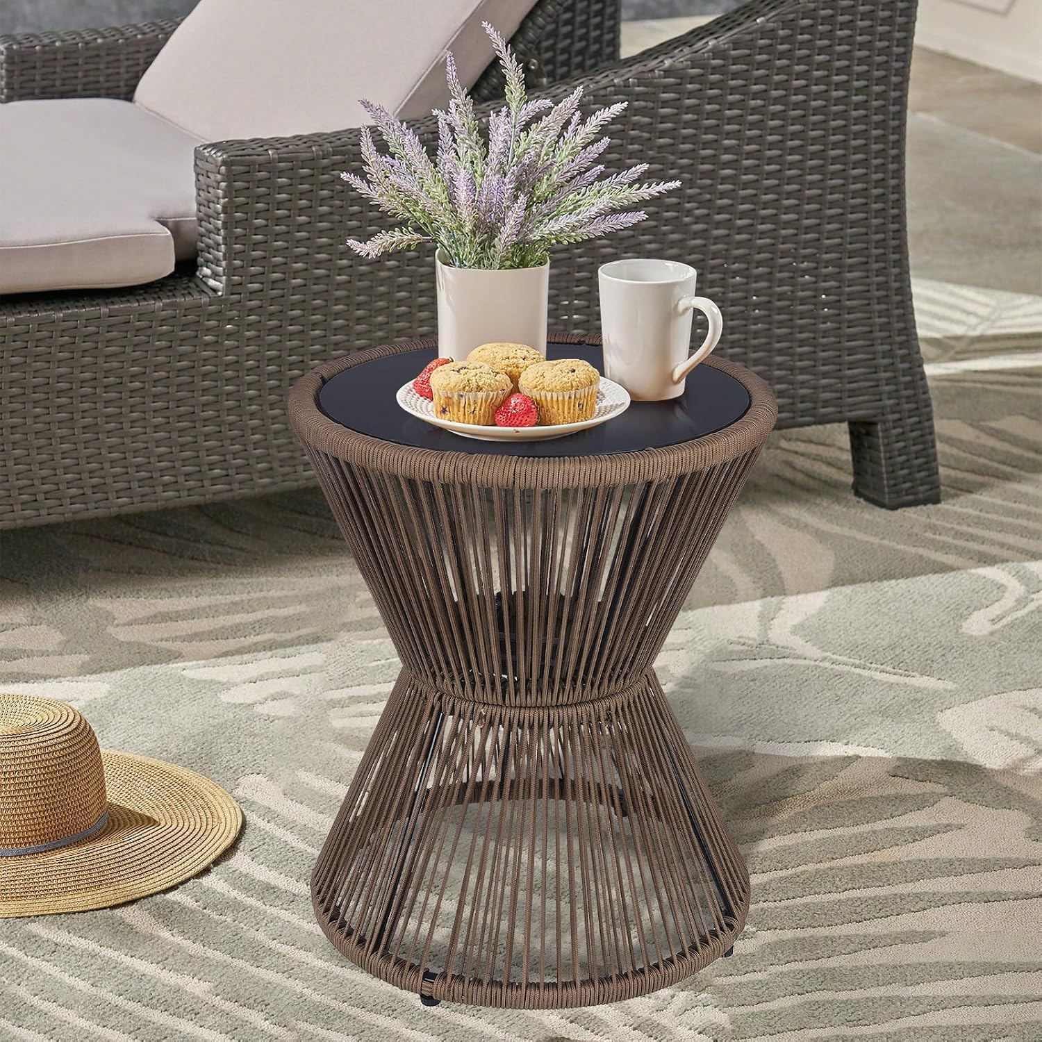 Hourglass Rope Glass Side Table